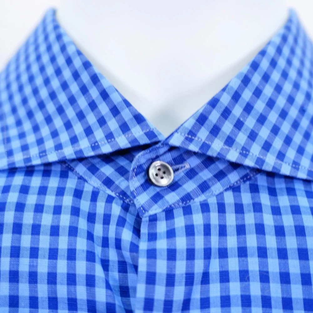 Boss Hugo Boss Slim Fit Tessitura Monti -41 16- Blue‎ Check Collared Dress Shirt - Picture 3 of 9
